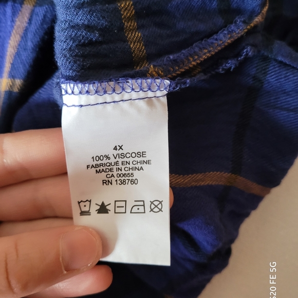 4X - Blue plaid button down shirt. - Picture 4 of 4